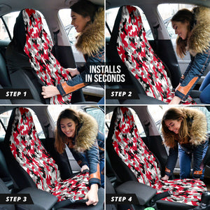 Red Gray Camo Car Seat Covers, Camouflage Auto Accessories, 2pc Front Seat