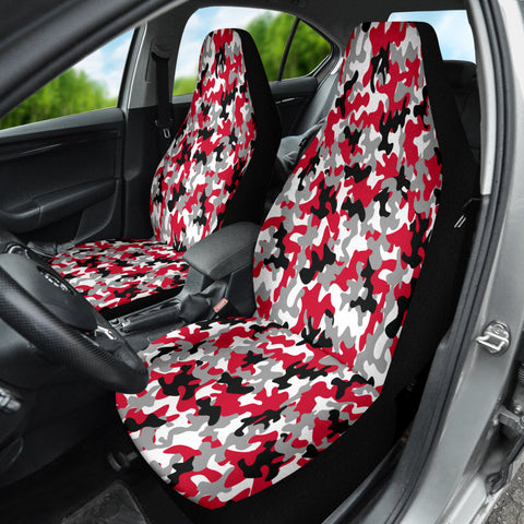 Image of Red Gray Camo Car Seat Covers, Camouflage Auto Accessories, 2pc Front Seat
