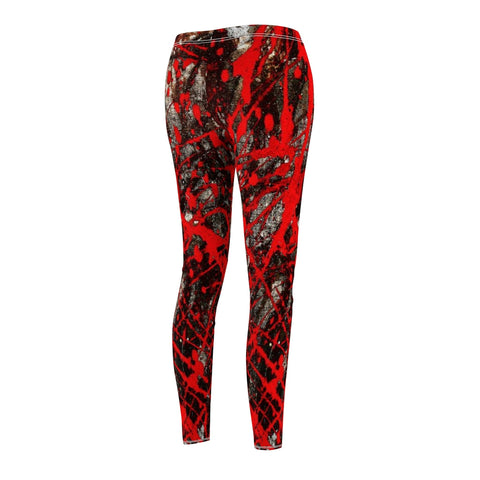 Image of Red Multicolored Grunge Paint Splatter Women's Cut & Sew Casual Leggings, Yoga