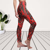 Red Multicolored Grunge Paint Splatter Women's Cut & Sew Casual Leggings, Yoga