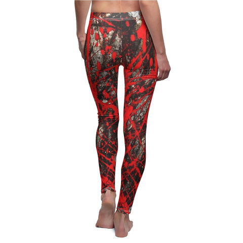Image of Red Multicolored Grunge Paint Splatter Women's Cut & Sew Casual Leggings, Yoga