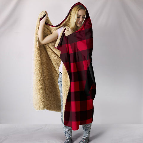 Image of Red Plaid Mountain Bear Hooded blanket,Blanket with Hood,Soft Blanket,Hippie Hooded Blanket,Sherpa Blanket,Bright Colorful, Colorful Throw