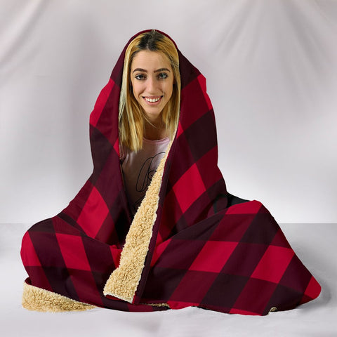 Image of Red Plaid Mountain Bear Hooded blanket,Blanket with Hood,Soft Blanket,Hippie Hooded Blanket,Sherpa Blanket,Bright Colorful, Colorful Throw