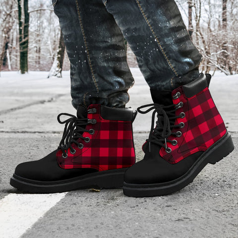 Image of Red Plaid Suede Leather Boots Women,Women Girl Gift,Handmade Boots,Streetwear,All Season Boots,Vegan ,Casual WearLeather,Rain Boots,