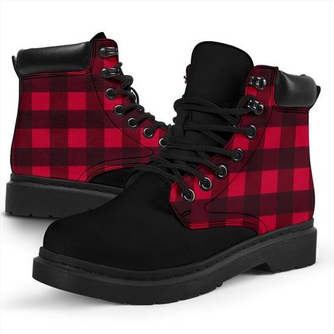 Image of Red Plaid Suede Leather Boots Women,Women Girl Gift,Handmade Boots,Streetwear,All Season Boots,Vegan ,Casual WearLeather,Rain Boots,