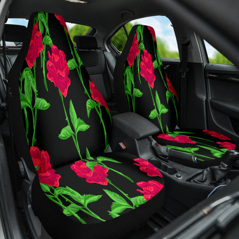 Image of Rose Pattern Floral Red Car Seat Covers, Botanical Front Seat Protectors, 2pc