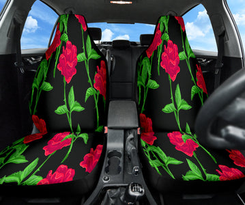 Rose Pattern Floral Red Car Seat Covers, Botanical Front Seat Protectors, 2pc