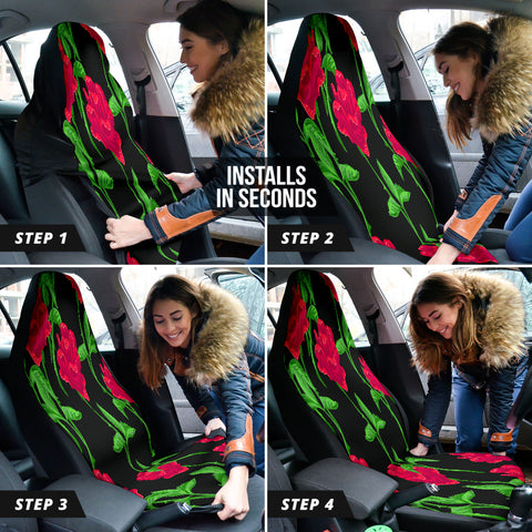 Image of Rose Pattern Floral Red Car Seat Covers, Botanical Front Seat Protectors, 2pc