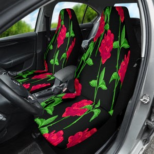Rose Pattern Floral Red Car Seat Covers, Botanical Front Seat Protectors, 2pc