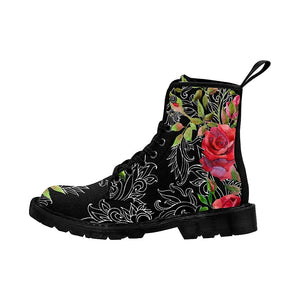 Red Roses Black Womens Boots Rain Boots,Hippie,Combat Style Boots,Emo Punk Boots,Goth Winter Boots