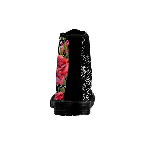 Image of Red Roses Black Womens Boots Rain Boots,Hippie,Combat Style Boots,Emo Punk Boots,Goth Winter Boots