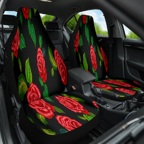 Image of Red Roses Car Seat Covers, Floral Front Seat Protectors, 2pc Auto Accessories,