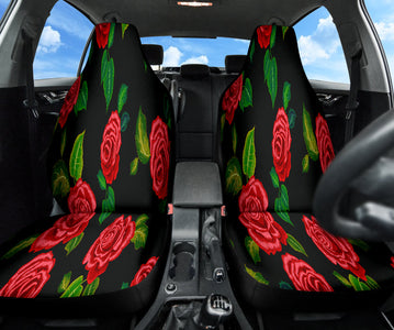 Red Roses Car Seat Covers, Floral Front Seat Protectors, 2pc Auto Accessories,