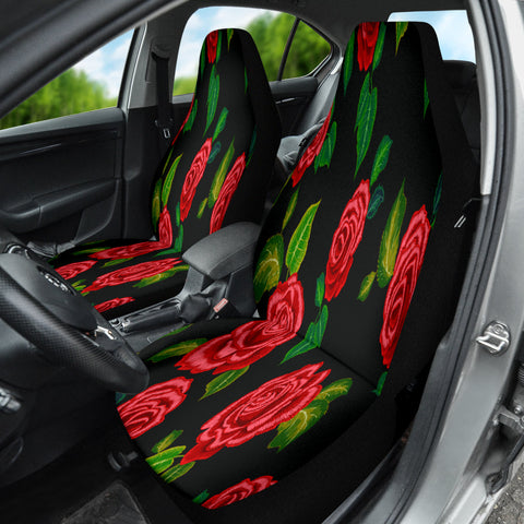 Image of Red Roses Car Seat Covers, Floral Front Seat Protectors, 2pc Auto Accessories,