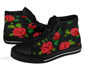 Red Roses High,Top Canvas Shoes for Women, Vibrant Festival Footwear, Quality