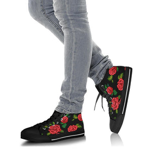 Red Roses High,Top Canvas Shoes for Women, Vibrant Festival Footwear, Quality