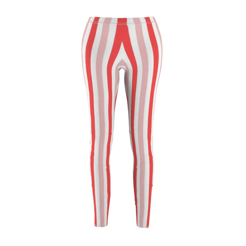 Image of Red Stripe Multicolored Candy Cane Women's Cut & Sew Casual Leggings, Yoga