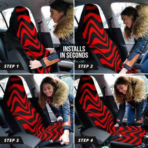 Image of Red Stripes Pattern Car Seat Covers, Linear Front Seat Protectors, 2pc Auto