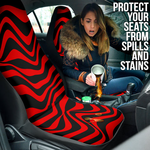 Image of Red Stripes Pattern Car Seat Covers, Linear Front Seat Protectors, 2pc Auto