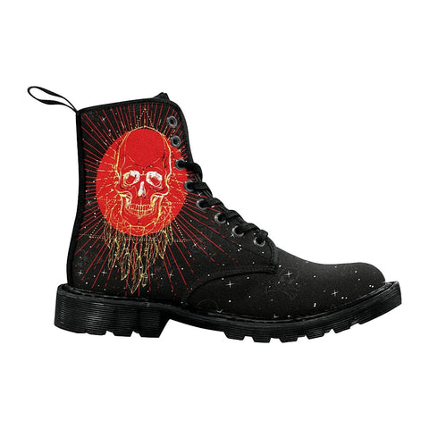 Image of Red Sun And Gold Gothic Skull Womens Boots, Lolita Combat Boots,Hand Crafted,Multi Colored
