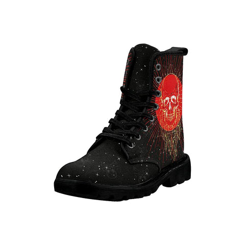 Image of Red Sun And Gold Gothic Skull Womens Boots, Lolita Combat Boots,Hand Crafted,Multi Colored