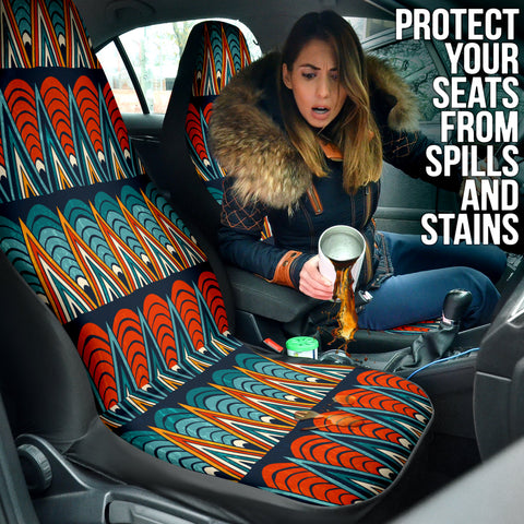 Image of Tribal Abstract Red Car Seat Covers, Ethnic Front Seat Protectors, Boho Chic