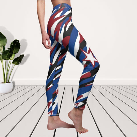 Image of Red White Blue Multicolored Abstract Star Stripes Women's Cut & Sew Casual