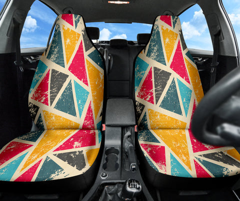 Image of Triangular Abstract Art Car Seat Covers, Red Yellow Geometric Front Protectors,