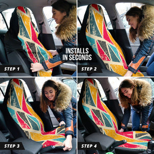 Triangular Abstract Art Car Seat Covers, Red Yellow Geometric Front Protectors,