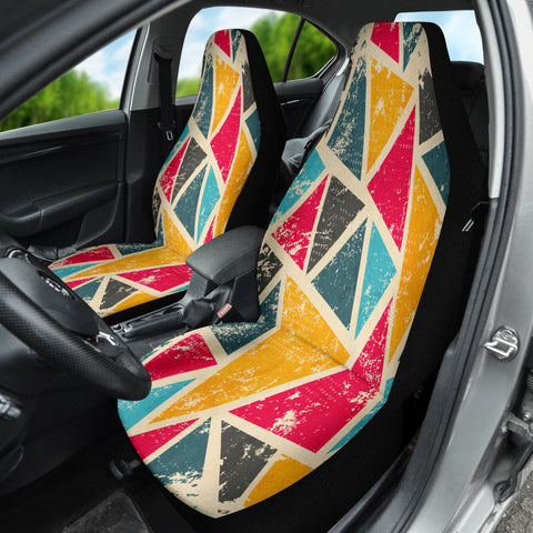 Image of Triangular Abstract Art Car Seat Covers, Red Yellow Geometric Front Protectors,