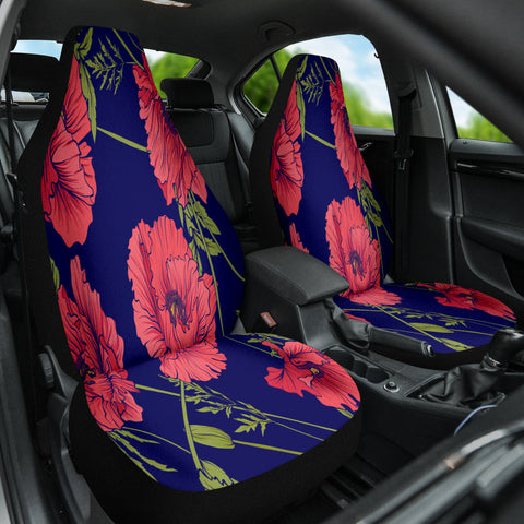 Image of Red Poppy Flowers Car Seat Covers, Botanical Front Seat Protectors, 2pc Auto