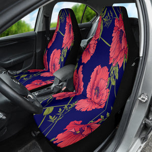 Red Poppy Flowers Car Seat Covers, Botanical Front Seat Protectors, 2pc Auto