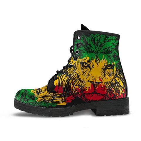Image of Reggae Lion Green Women's Vegan Leather Ankle Boots, Festival Footwear,