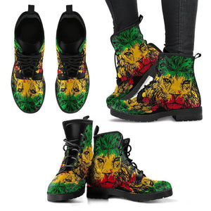Reggae Lion Green Women's Vegan Leather Ankle Boots, Festival Footwear,