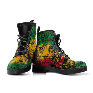 Reggae Lion Green Women's Vegan Leather Ankle Boots, Festival Footwear,