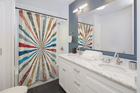 Retro Color Burst Lines Multicolored Shower Curtains, Water Proof Bath Decor |
