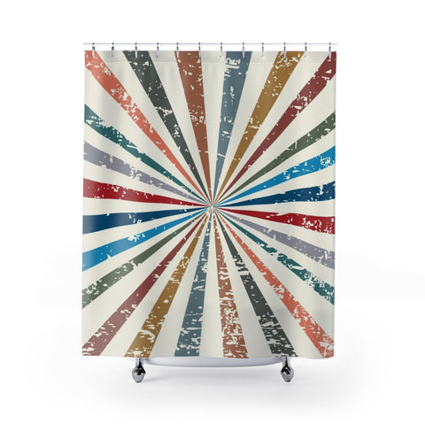 Image of Retro Color Burst Lines Multicolored Shower Curtains, Water Proof Bath Decor |