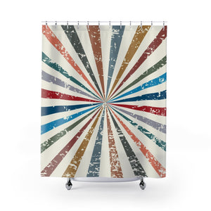 Retro Color Burst Lines Multicolored Shower Curtains, Water Proof Bath Decor |