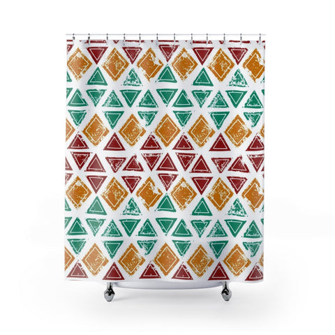Image of Retro Green Red & Yellow Diamond Triangle Colorful Multicolored Shower Curtains,