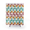 Retro Green Red & Yellow Diamond Triangle Colorful Multicolored Shower Curtains,
