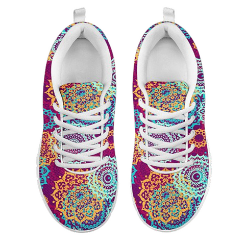 Image of Retro Multicolored Mandala Womens Sneakers, Top Shoes,Running Low Top Shoes, Athletic Sneakers,Kicks Sports Wear, Shoes,Training Shoes
