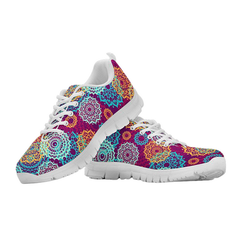 Image of Retro Multicolored Mandala Womens Sneakers, Top Shoes,Running Low Top Shoes, Athletic Sneakers,Kicks Sports Wear, Shoes,Training Shoes