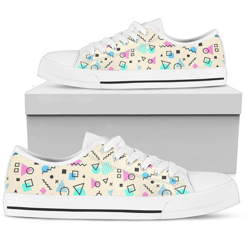 Image of Retro Shapes Hippie Low Tops, Multi Colored, Boho,Streetwear,All Star,Custom Shoes,Women's Low Top,Bright ,Mandala shoes