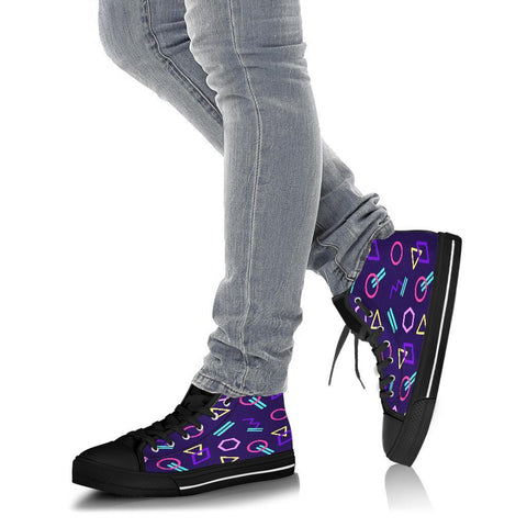Image of Retro Style Pattern Women's High,Top Canvas Shoes, Vibrant Festival Sneakers,