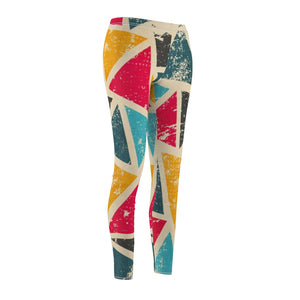 Retro Vintage Colorful Triangle Multicolored Women's Cut & Sew Casual Leggings,