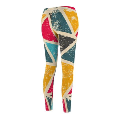 Image of Retro Vintage Colorful Triangle Multicolored Women's Cut & Sew Casual Leggings,