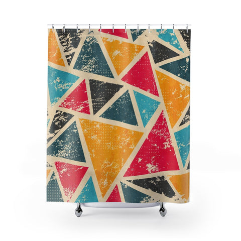 Image of Retro Vintage Colorful Triangle Shower Curtains, Water Proof Bath Decor | Spa |
