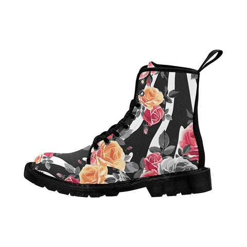 Image of Roses Black Womens Boots Combat Style Boots, Rain Boots,Hippie,Combat Style Boots,Emo Punk Boots