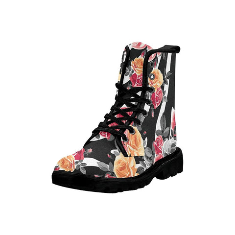 Image of Roses Black Womens Boots Combat Style Boots, Rain Boots,Hippie,Combat Style Boots,Emo Punk Boots