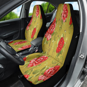 Vintage Roses Floral Car Seat Covers, Classic Front Seat Protectors, 2pc Auto